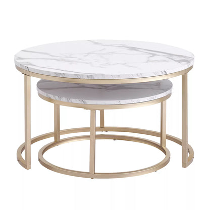 Wagner - 2-delige salontafel met marmeren textuur, goudwit 