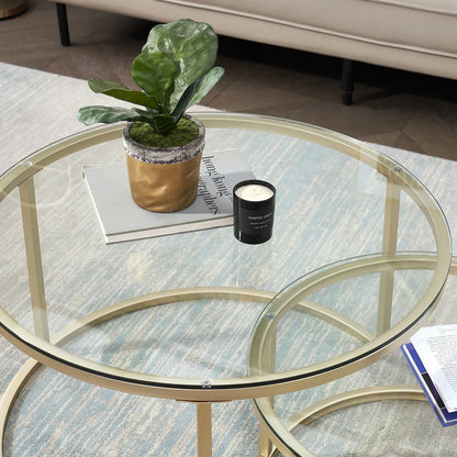 Wagner - 2 in 1 Iron Coffee Table Tempered Glass Round
