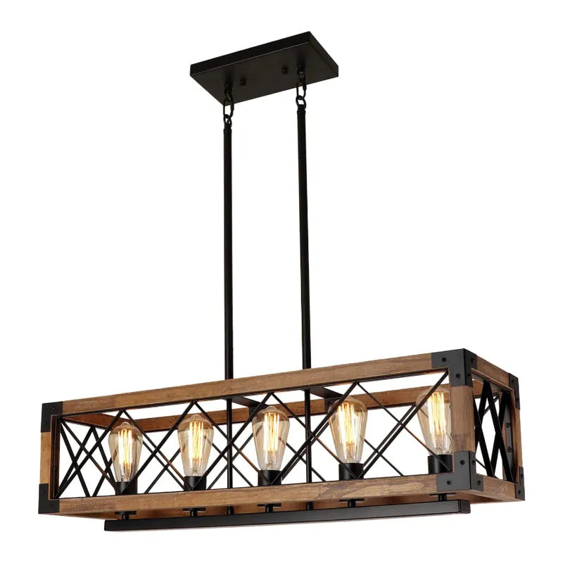 Hanglamp Houten frame kroonluchter industrieel lamp